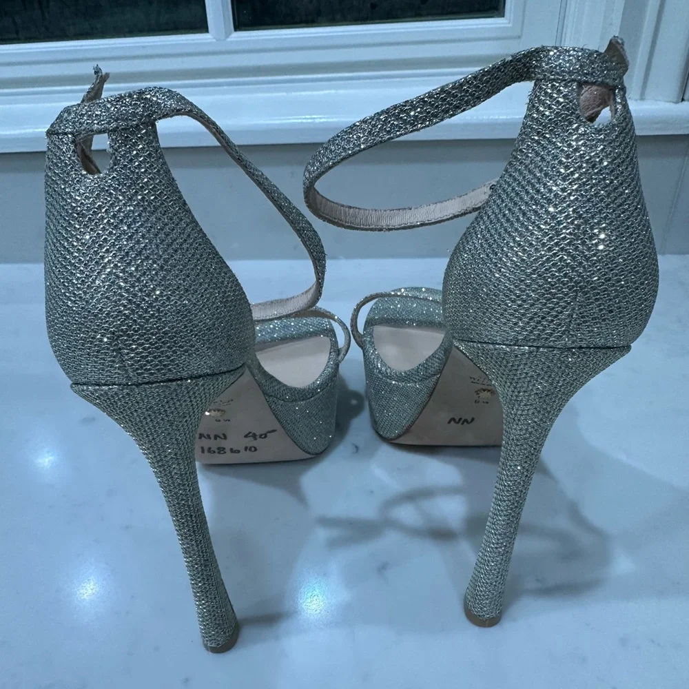Stuart Weitzman Nudist Hollywood Platform Heel Silver Size 9.5 NWT Luxe Stiletto